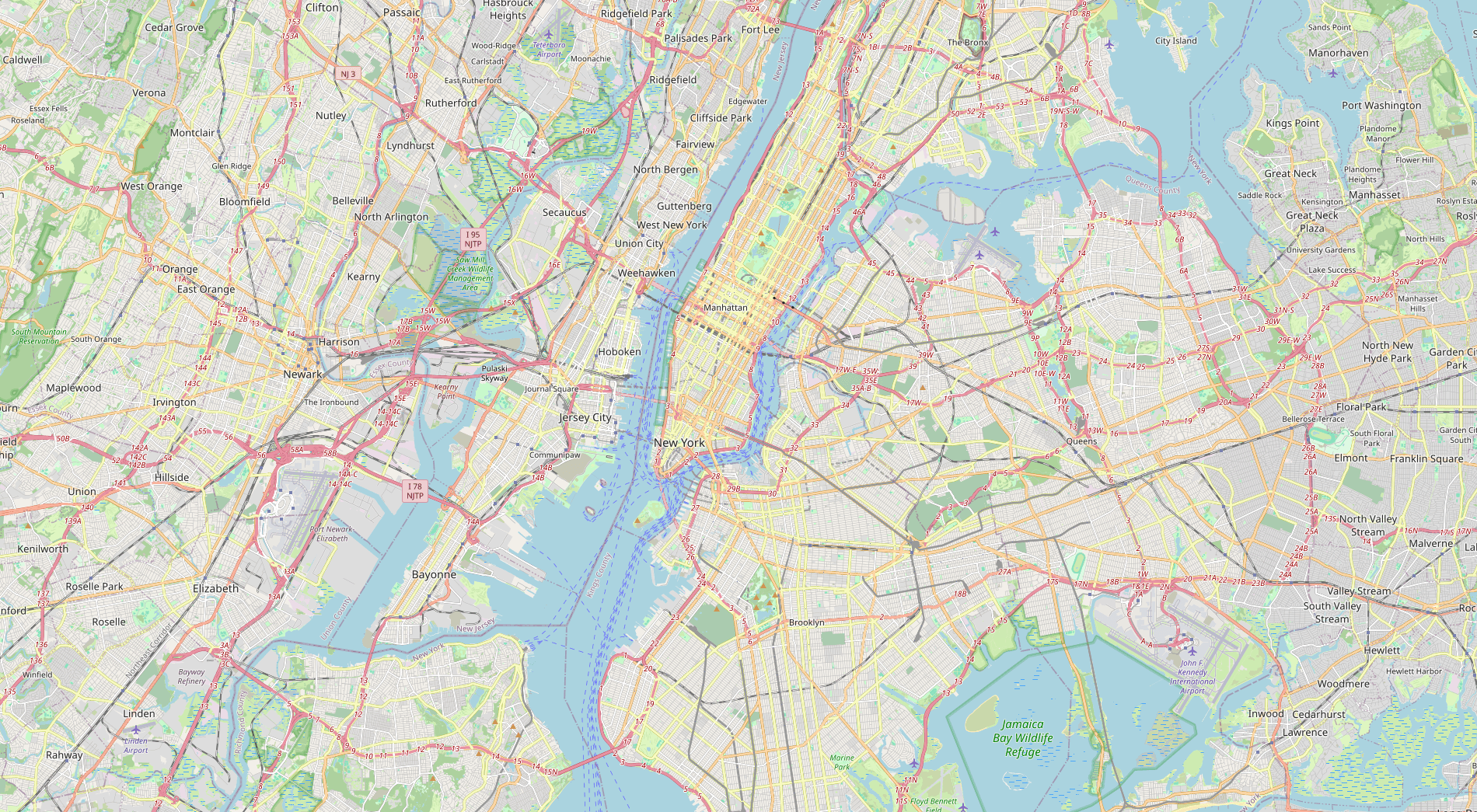 OpenStreetMap view of New York with possible free parking spots