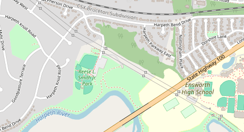 Map of a likely free parking spot near Harpeth River Greenway Bellevue Exchange Club Trailhead, Nashville