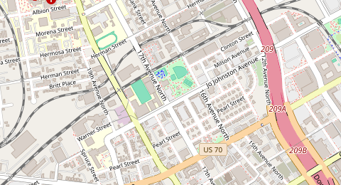 Map of a likely free parking spot near 17th Avenue North, Nashville