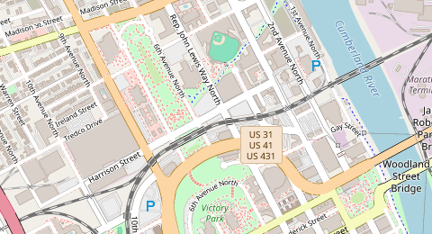 Map of a likely free parking spot near Harrison Street, Downtown Nashville, Nashville