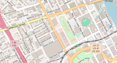 Map of a likely free parking spot near Rosa L Parks Boulevard, Downtown Nashville, Nashville