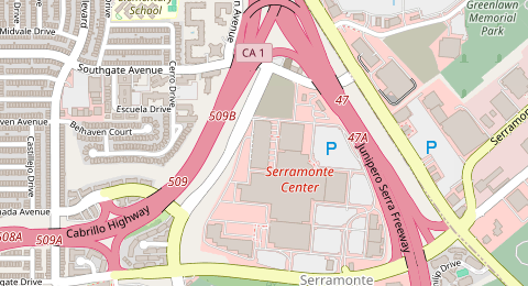 Map of a likely free parking spot near Callan Boulevard 1, Serramonte, San Francisco