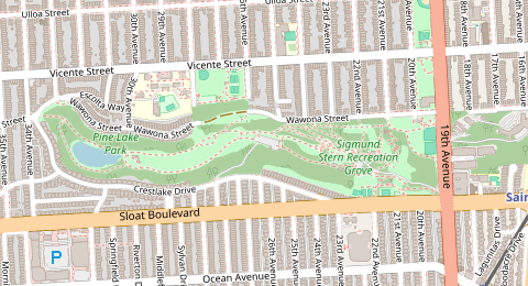 Map of a likely free parking spot near Wawona Street, Sunset District, San Francisco