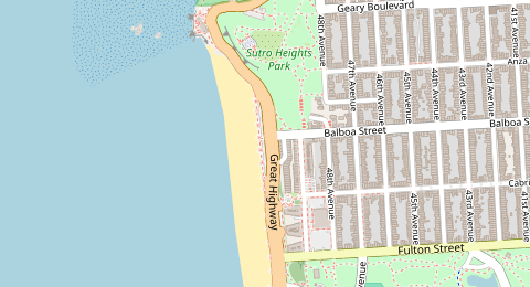 Map of a likely free parking spot near Great Highway, San Francisco