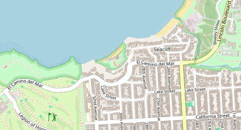 Map of a likely free parking spot near Sea Cliff Avenue, Richmond District, San Francisco
