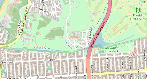 Map of a likely free parking spot near 15th Avenue, Richmond District, San Francisco