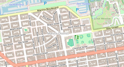 Map of a likely free parking spot near Beach Street, Marina District, San Francisco