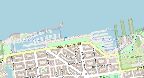 Map of a likely free parking spot near Marina Boulevard, Marina District, San Francisco