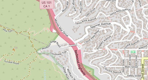 Map of a likely free parking spot near Spencer Park And Ride, San Francisco