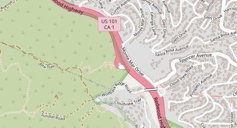 Map of a likely free parking spot near Morning Sun Trail, San Francisco