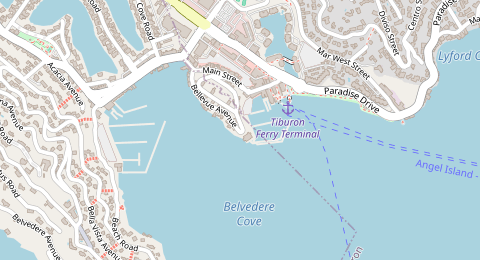 Map of a likely free parking spot near Bellevue Avenue, San Francisco