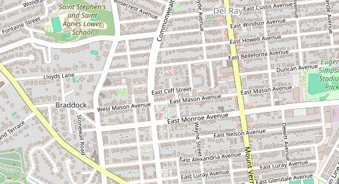 Map of a likely free parking spot near East Cliff Street, Del Ray, Washington DC