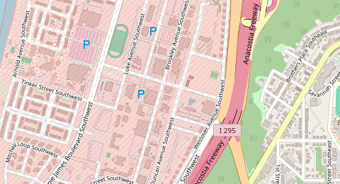 Map of a likely free parking spot near McChord Street Southwest 38, Washington DC