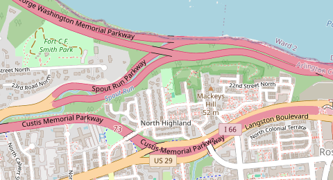 Map of a likely free parking spot near Palisades Trail, Courthouse, Washington DC