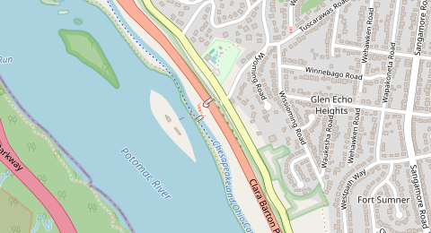 Map of a likely free parking spot near Clara Barton Parkway, Glen Echo Heights, Washington DC