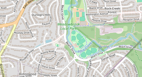 Map of a likely free parking spot near Rock Creek Trail, Dunlop's Hills, Washington DC
