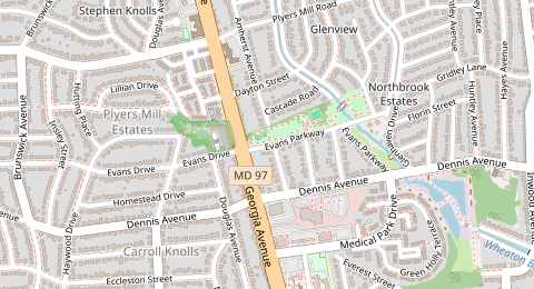 Map of a likely free parking spot near Evans Parkway, Northbrook Estates, Washington DC