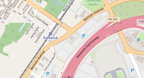 Map of a likely free parking spot near Bartram Avenue, Southwest Philadelphia, Philadelphia