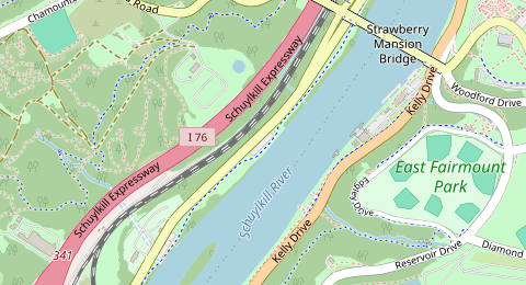 Map of a likely free parking spot near Martin Luther King Junior Drive Trail, West Philadelphia, Philadelphia