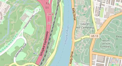 Map of a likely free parking spot near Martin Luther King Junior Drive, West Philadelphia, Philadelphia