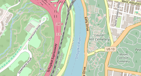 Map of a likely free parking spot near Martin Luther King Junior Drive, West Philadelphia, Philadelphia