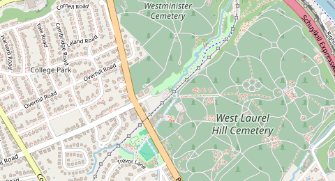 Map of a likely free parking spot near Cynwyd Heritage Trail, Merion, Philadelphia