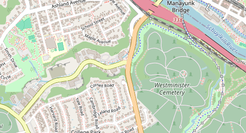 Map of a likely free parking spot near Cynwyd Heritage Trail, Philadelphia