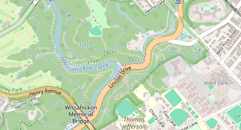 Map of a likely free parking spot near Forbidden Drive, Northwest Philadelphia, Philadelphia