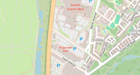 Map of a likely free parking spot near Staten Island Mall Drive, Staten Island, New York