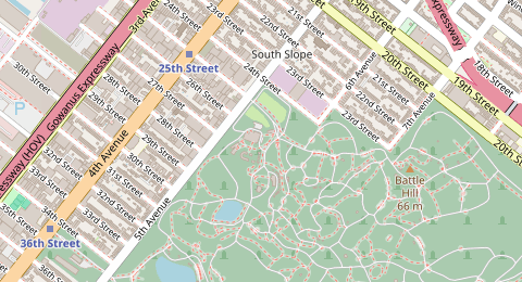 Map of a likely free parking spot near Landscape Avenue, Brooklyn, New York