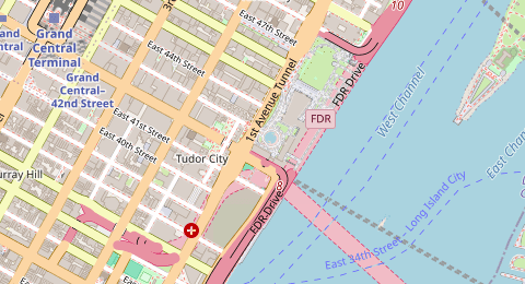 Map of a likely free parking spot near East 43rd Street, Manhattan, New York