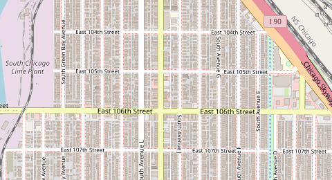 Map of a likely free parking spot near South Ewing Avenue, East Side, Chicago