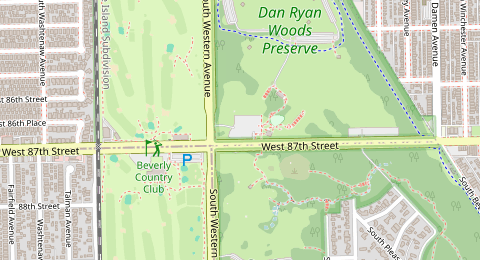Map of a likely free parking spot near Dan Ryan Woods Access Road, Ashburn, Chicago