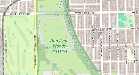 Map of a likely free parking spot near Dan Ryan Black Paved Loop Trail, Ashburn, Chicago