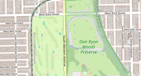 Map of a likely free parking spot near Dan Ryan Woods Access Road, Ashburn, Chicago