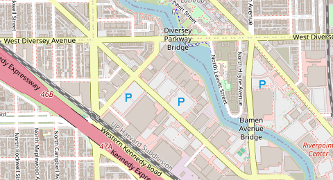 Map of a likely free parking spot near North Elston Avenue, Logan Square, Chicago