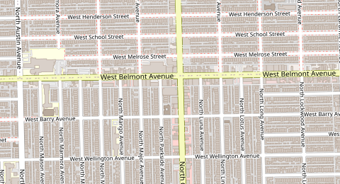 Map of a likely free parking spot near Belmont Central Parking, Chicago