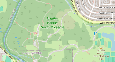 Map of a likely free parking spot near Schiller Woods Access Road, O'Hare, Chicago