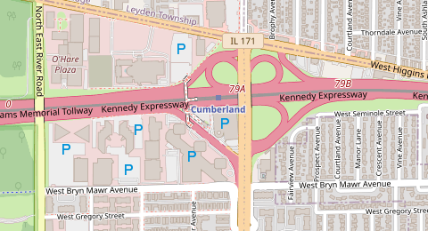 Map of a likely free parking spot near Kiss and Ride, Chicago