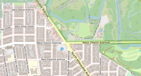 Map of a likely free parking spot near Caldwell Woods Access Road, Norwood Park, Chicago