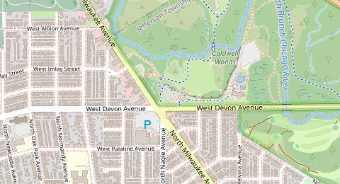 Map of a likely free parking spot near Caldwell Woods Access Road, Norwood Park, Chicago