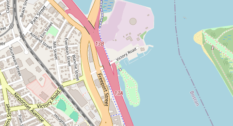 Map of a likely free parking spot near Victory Road Park Parking Lot, Boston