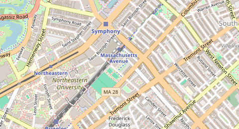 Map of a likely free parking spot near Pierre Lallement Bike Path, Roxbury, Boston