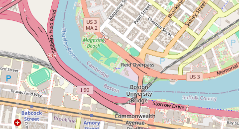 Map of a likely free parking spot near Magazine Beach Parking, Boston