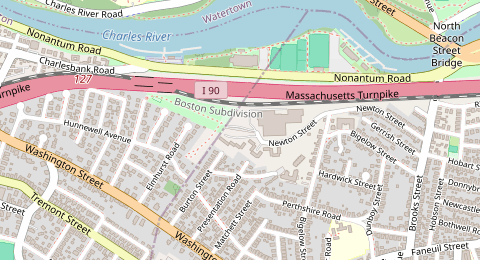 Map of a likely free parking spot near Newton Street, Brighton, Boston