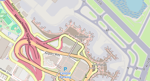 Map of a likely free parking spot near Terminal E - Arrivals Pick-Up, Boston