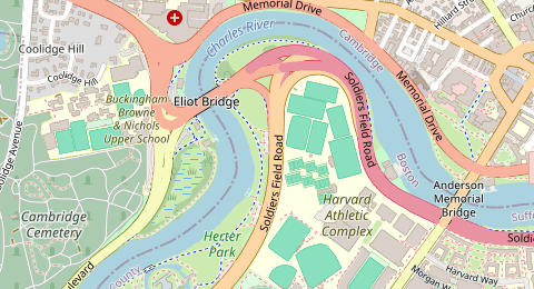 Map of a likely free parking spot near Dr. Paul Dudley White Path, Allston, Boston