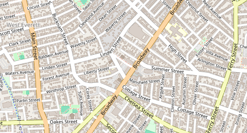 Map of a likely free parking spot near Devens Street, Boston