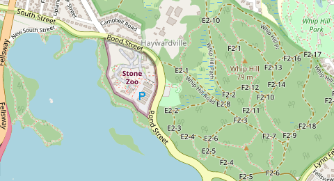 Map of a likely free parking spot near Pond Street, Boston