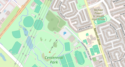Map of a likely free parking spot near Centennial Park Road 256, Etobicoke, Toronto